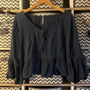 Elegant Navy Ruffle Blouse by Free People